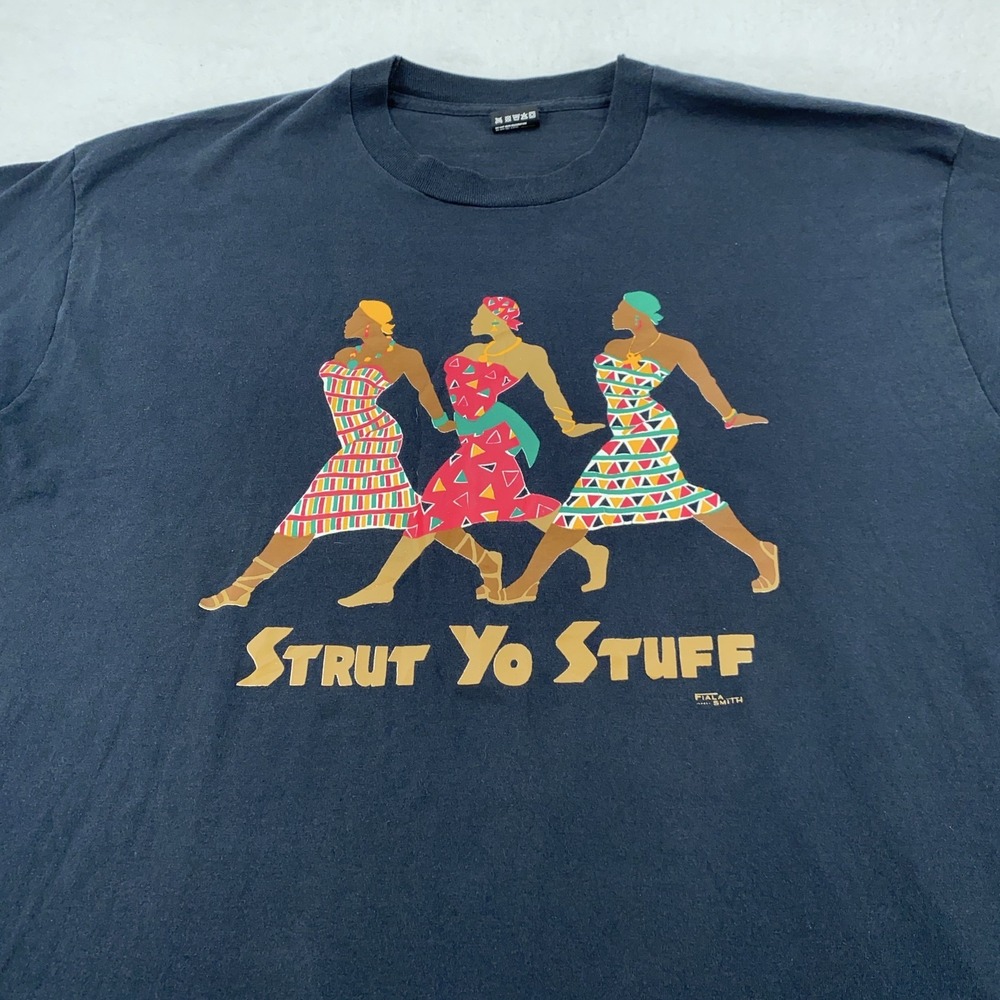 Vintage Strut Yo Stuff T-Shirt Mens 2XL‎ Graphic 90s african american black